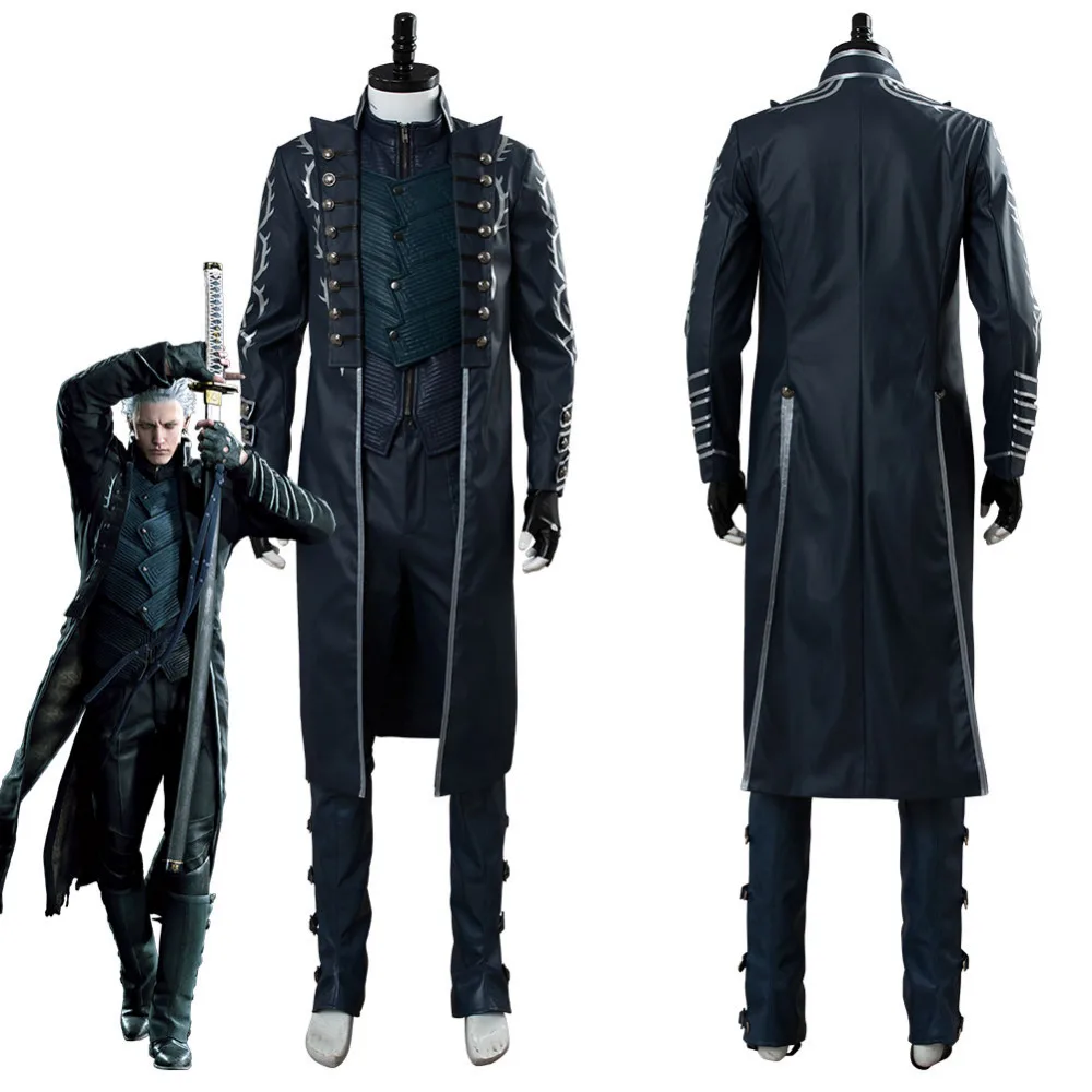 

DMC5 Devil May Cry V Vergil Cosplay Costume Aged Outfit Leather Coat Full Set Adult Men Halloween Carnival Costumes Custom Made