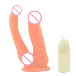 Двойной головкой Мужской Двойной глава присоски анальный фалло-имитатор вибратор секс-игрушка дилдо для двоих взрослых секс-игрушки