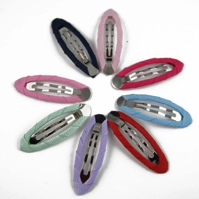 50PCS/lot 5cm Assorted Colors Metal Snap Hair Clips with Grosgrain