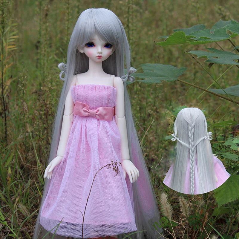 

1/3 1/4 1/6 Bjd SD Doll Wig High Temperature Wire Long Sliver Grey With Braid BJD Hair Wig For BJD Doll Accessories