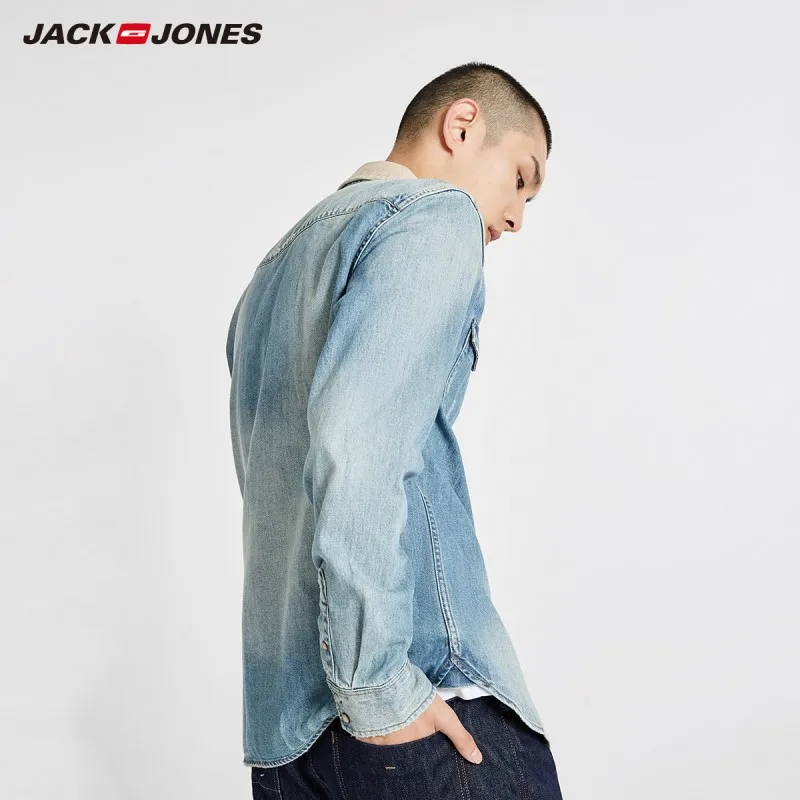 JackJones Мужская Осенняя джинсовая куртка джинсовая рубашка мужская одежда 218405506