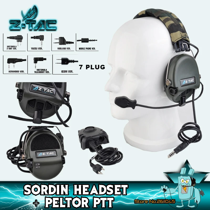 Z Tac Sordin Headset Tactical Headphones Military Airsoft Noise Canceling Shooting Midland