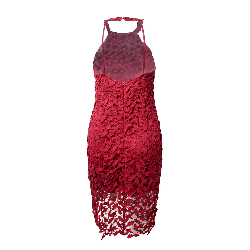 Anself mujeres Halter cuello vestido de encaje sin mangas y espalda abierta Backless Midi Bodycon vestido ahueca hacia fuera vaina Casual lápiz vestido