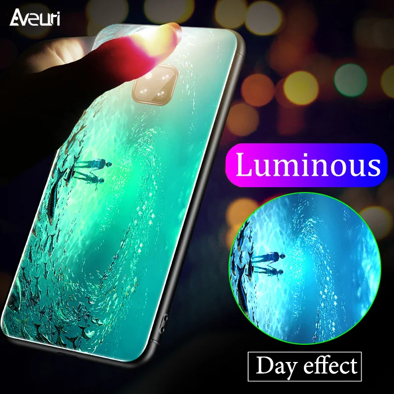 Светящийся чехол Aveuri из закаленного стекла для Huawei Mate 20 Pro Coque 360 Защитный Lite