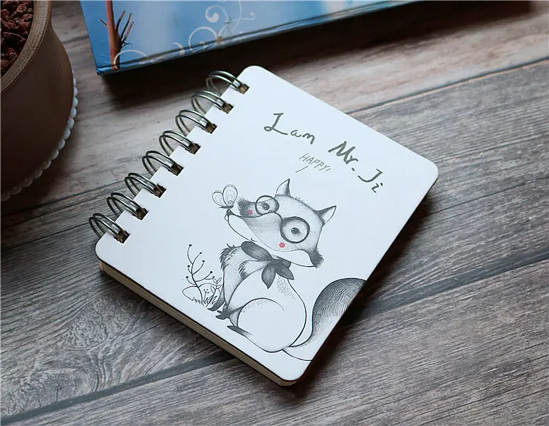 A7 Cute little animal notebook Hard surface iron ring hand holding portable notepad Student notebook - Цвет: fox