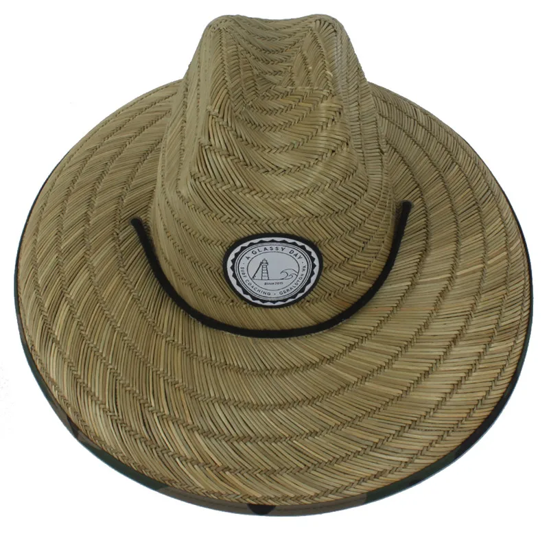 Women Men Straw Summer Beach Sun hat Outdoor Summer Wide Brim Handmade Camouflage Jazz Panama Kahuna Straw Lifeguard Hat