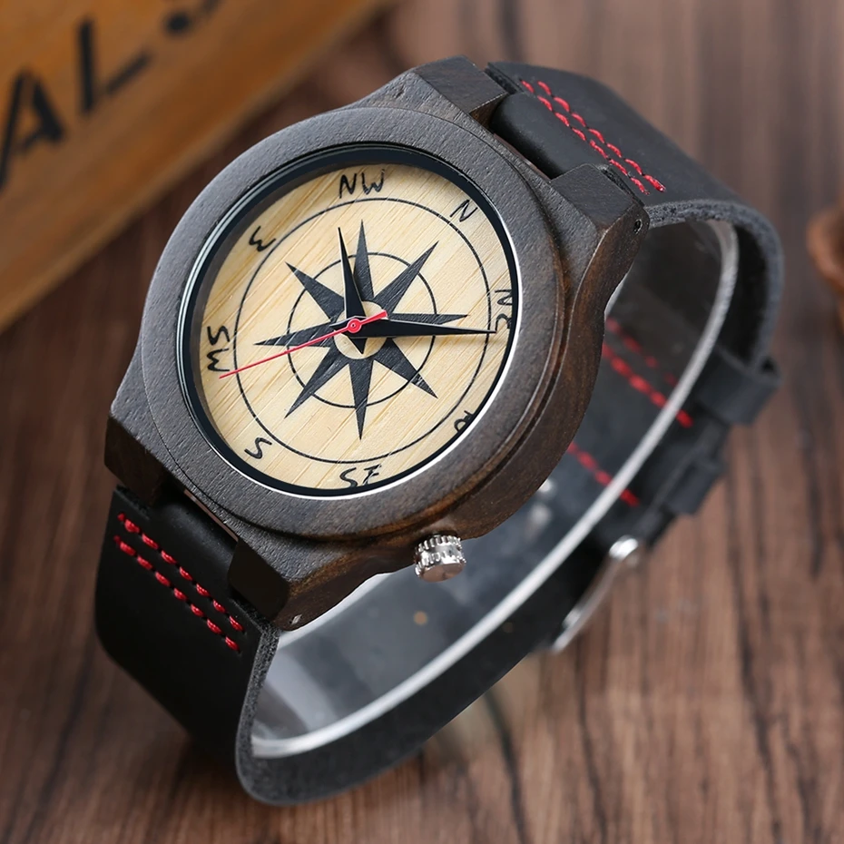 Natural Sandalwood Watches Modern Compass Dial Men's Bamboo Quartz-Watch Soft Genuine Leather Casual Male Clocks Reloj de madera 2017 Gifts (18)