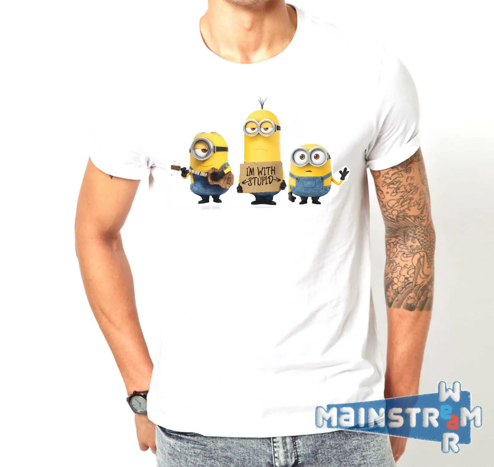 

T-SHIRT MAGLIETTA MINIONS MOVIE DESPICABLE ME KEVIN STUART BOB Newest Top Tees,Fashion Style Men Tee,100% Cotton Classic tee