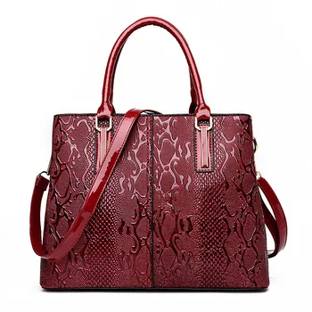 

2019 new Luxury Brand Snake Women Bag Black Red Patent Leather Women Handbags Set Large Capacity Shoulder Bag Female Tote Bags