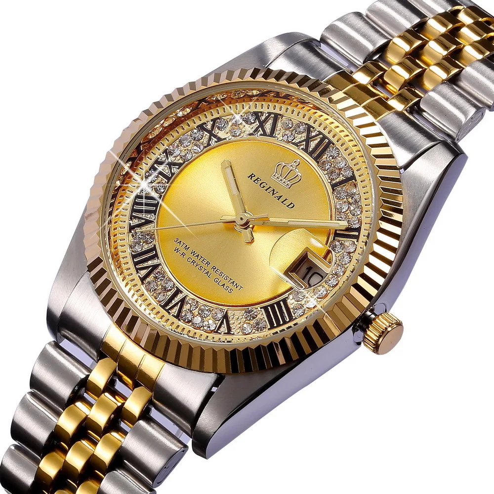 Prix pour Top Marque REGINALD D'or Amant Montre À Quartz Date Cristal Étanche Robe Montre Prix pour Top Marque REGINALD D'or Amant Montre À Quartz Date Cristal Étanche Robe Montre