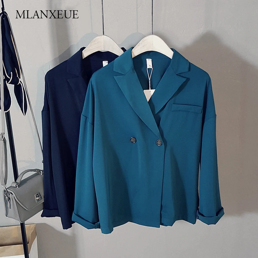 Mlanxeue Spring Slim Women Blazer Coat Casual Jacket Long Sleeve One Button Shirt Ladies Blazers Work Wear Notched |