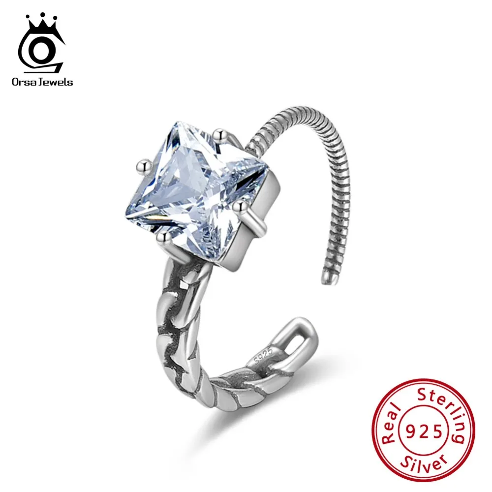 ORSA JEWELS женское регулируемое 925 пробы Серебряное кольцо голубой AAA кубический циркон квадратной формы Стильное женское кольцо Трендовое ювелирное изделие SR115