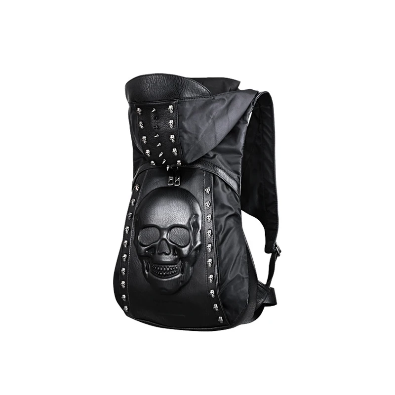 Stijlvolle Hooded Lederen 3D mannen Rugzak Klinknagels Schedel Tas met Kap Cap Punk Gothic Rugzak voor Mannelijke Teenages Stijlvolle Hooded Lederen 3D mannen Rugzak Klinknagels Schedel Tas met Kap Cap Punk Gothic Rugzak voor Mannelijke Teenages