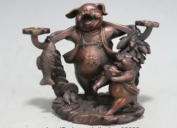 

China Pure Bronze maize Wealth Ru Yi Pig swine Attract Wealth Decor Statue