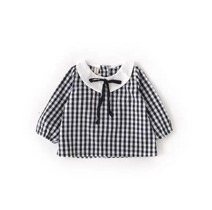 Клетчатая рубашка для девочек г., новые стильные школьные блузки для девочек на весну и осень Топ для маленьких девочек, блузка 9 мес.-24 мес - Цвет: black  plaid