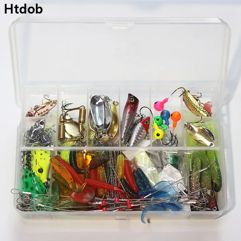 

Htdob 102pcs Assorted Fishing Lures Spinnerbait Crank Baits Frog Soft Vib Soft Minnow Lure Spoon Jigs Fishing Tackle Accessorie