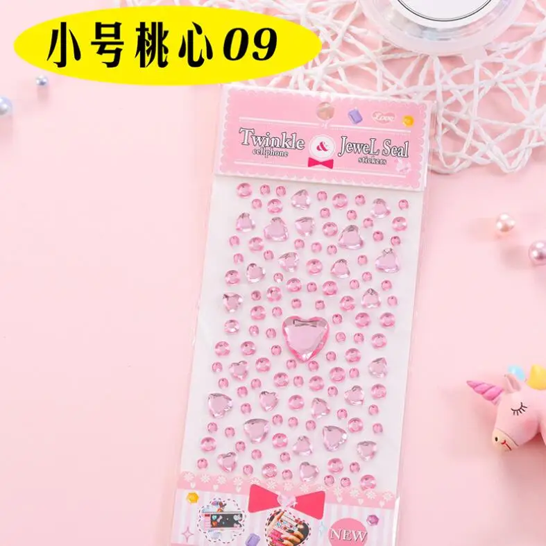 1 Sheet Heart Shape Sticker Rhinestones Acrylic Beads Scrapbooking Car Book Memo Decor Kids Toy DIY Art Craft - Цвет: 09 Pink