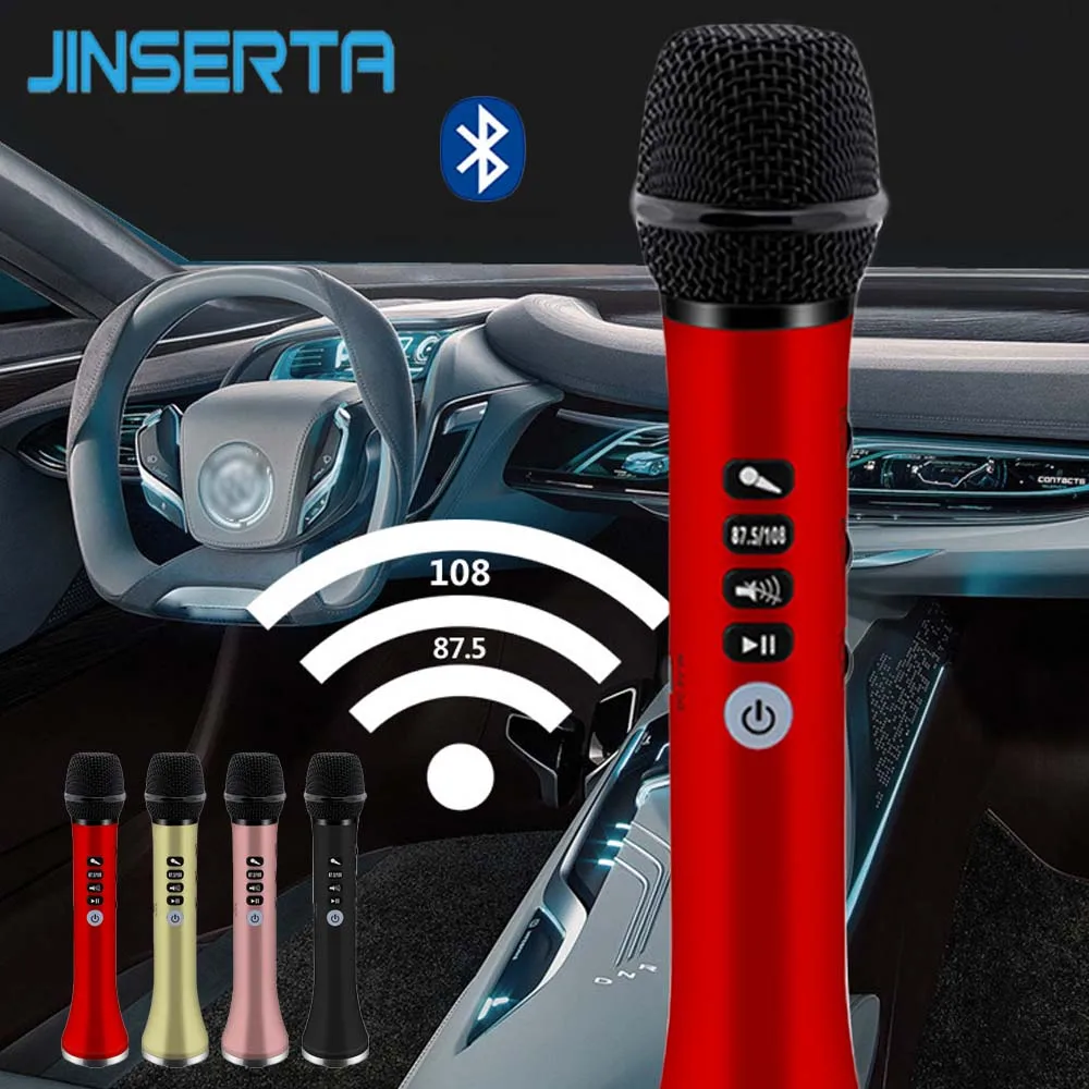 

JINSERTA Wireless Bluetooth Microphone Portable Karaoke MIC Support TF Card USB Subwoofer Music Player with Car FM Transmitter