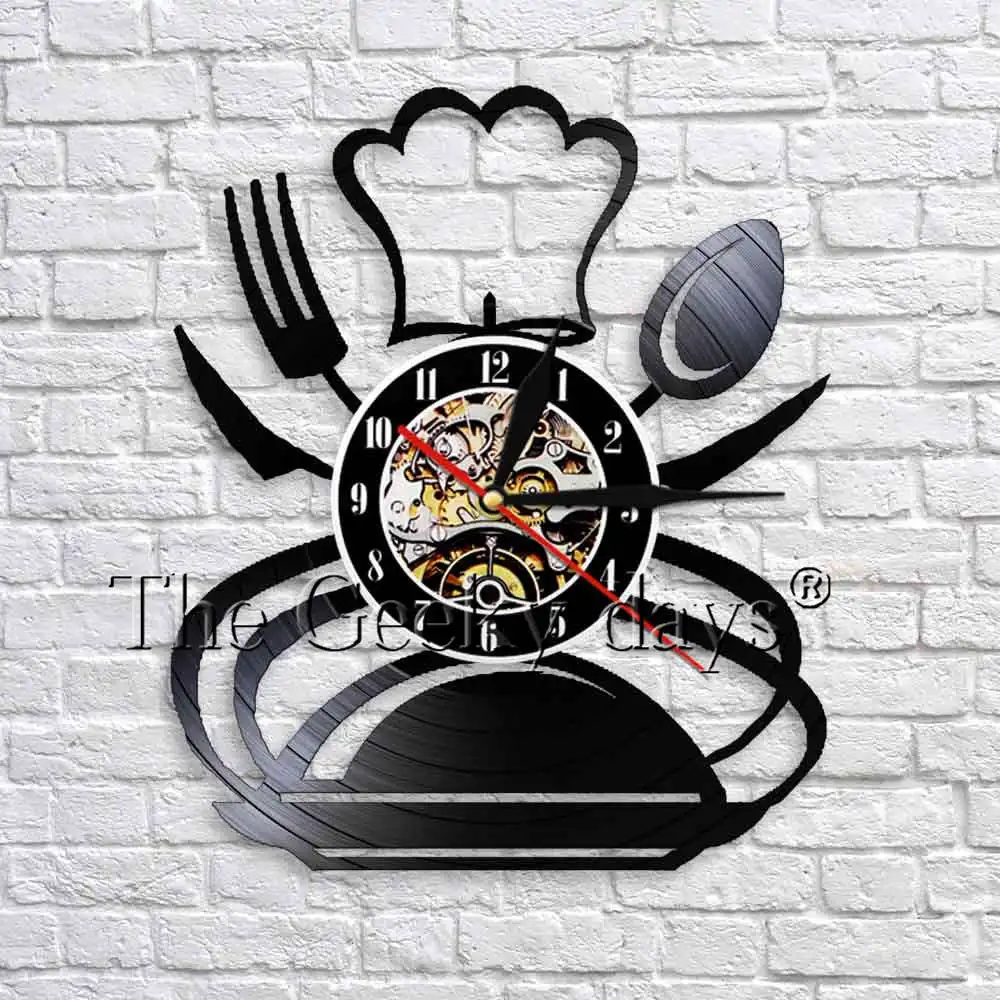 

Fork Knife And Spoon Vinyl Record Wall Clock Watches Kitchen Wall Clock Handmade Time Clock Dining Room Wall Art Decor