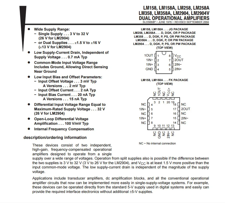 10 шт. LM358 LM358N LM358P DIP8 Интегральные схемы