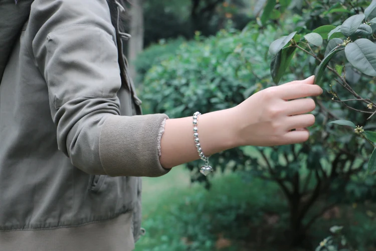 Tanie Moda 925 srebro bransoletka w kształcie serca. Bransoletka damska lite srebro. Dziewczyna jest zakontraktowana bransoletka z kulką. Biżuteria lady