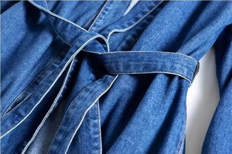 Long Kimono Survêtement Femmes Manteau De Revers Mi Denim Coupe Bleu Couchage Latérales Casual Ceinture Style vent Poches Vintage Trench H6qUXH