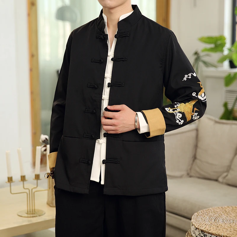 Traditional Chinese Men's jacket Embroidery with Dragon or with cranes streetwear Veste homme Traditional Chinese Men's jacket Embroidery with Dragon or with cranes streetwear Veste homme
