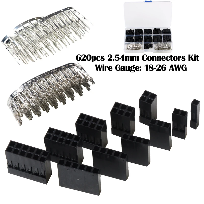 620pcs Wire Cable Jumper Pin Header Connector Housing Kit Male Crimp