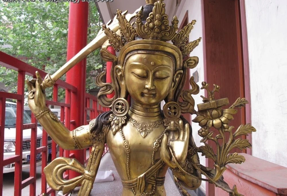 

26 Tibet Bronze Gild Hold Sword Milarepa Manjushri Guan Yin Boddhisattva Statue