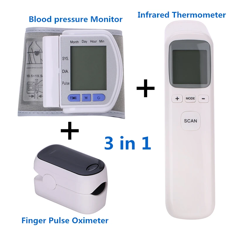 Медицинское оборудование запястье Монитор тонометра кровяного давления пальца Пульсоксиметр saturometro инфракрасный термометр Termometr