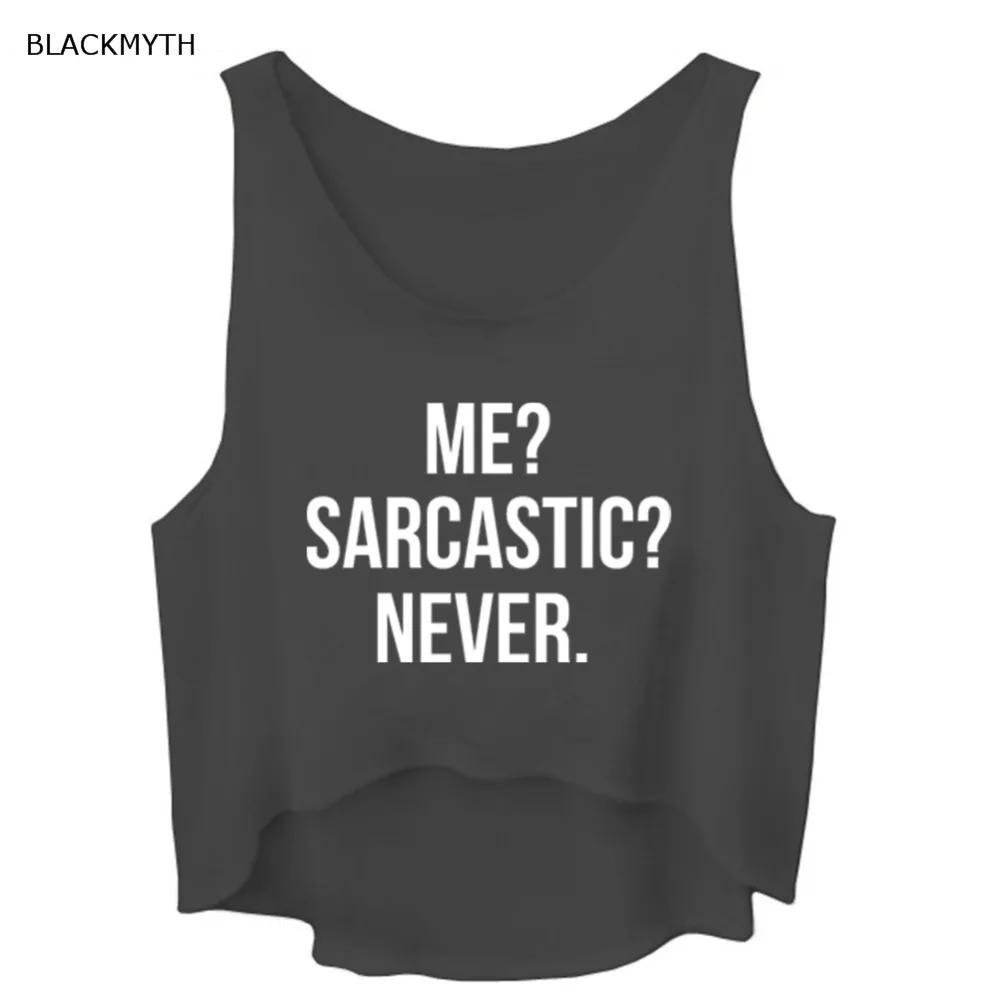 

BLACKMYTH Women's Fashion Printed Letter ME SARCASTIC NEVER Short Tanks Crop Tops Sleeveless Round Neck Summer White Black Shirt