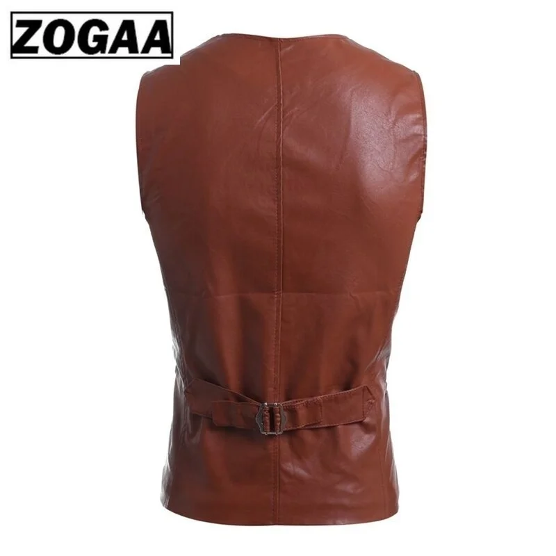 ZOGAA, мужской тонкий жилет, без рукавов, куртка, Повседневный, из искусственной кожи, жилеты, на пуговицах, с открытым v-образным вырезом, простой Джокер, Приталенный жилет для мужчин