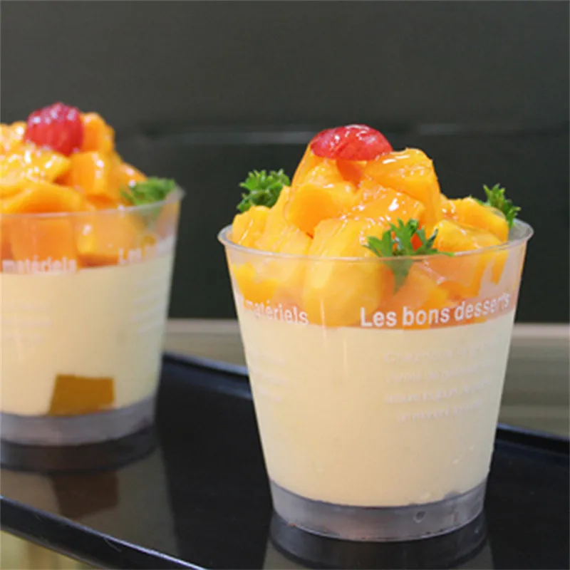 

20 Set Cute Mini Sawdust Cup With Cover And Spoon Plastic DIY French Tiramisu Mousse Cup Puding Jelly Milky Tea Cup