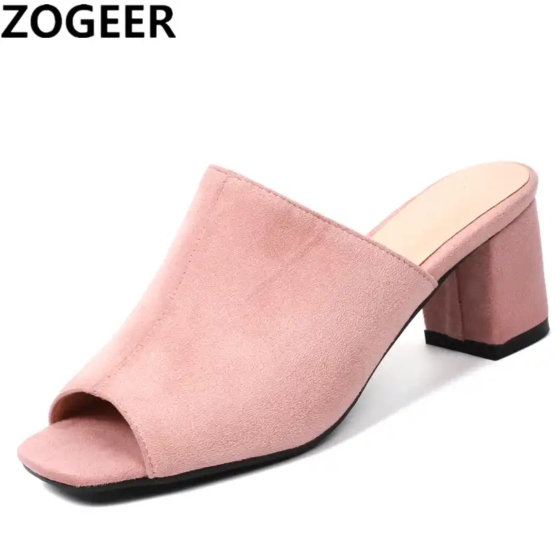 block heel suede mules