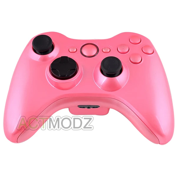 Full Housing Glossy Pink Controller Shell With Silver Chrome Button for