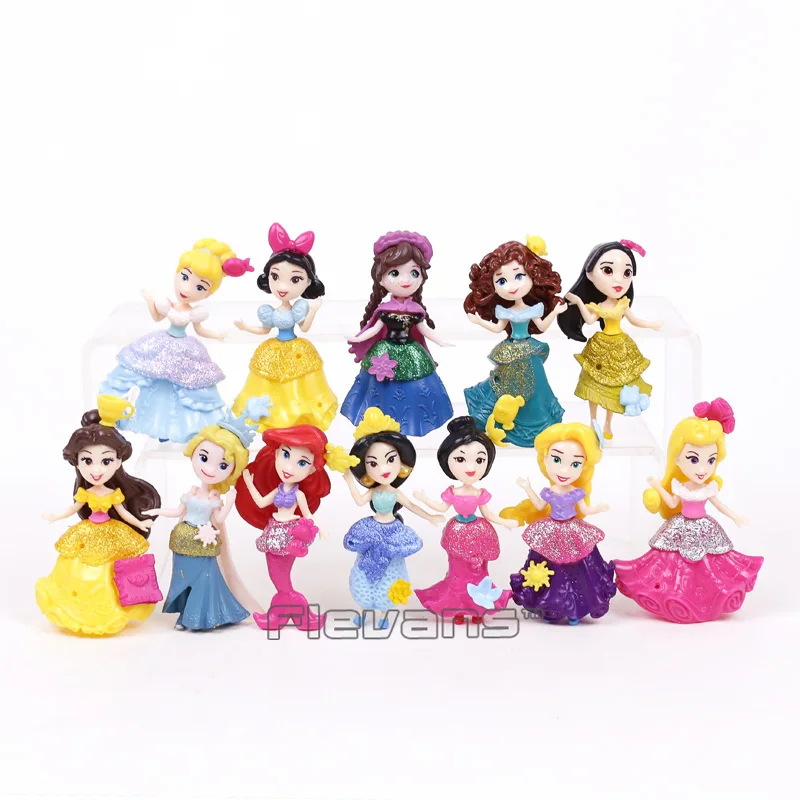 

Princess Snow White Belle Rapunzel Ariel Jasmine Elsa Anna Merida Mulan Aurora PVC Figures Girls Toys Gifts 12pcs/set