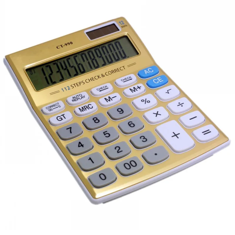 حاسبة بالطاقة الشمسية CT-990 الذهب 12 أرقام مكتب حاسبة الكمبيوتر حجم 18.7x13.7 سنتيمتر حاسبة بالطاقة الشمسية CT-990 الذهب 12 أرقام مكتب حاسبة الكمبيوتر حجم 18.7x13.7 سنتيمتر