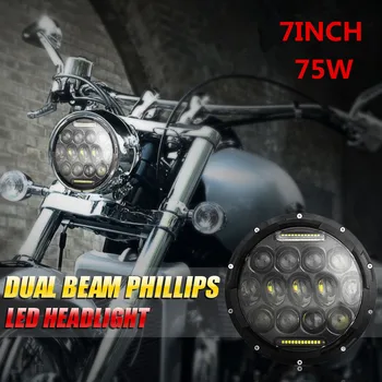 

1PC 7'' Car LED Headlights High/Low Dual Beam DRL 75W LED Motorcycle Headlights Bulb for Harley Jeep FJ Cruiser