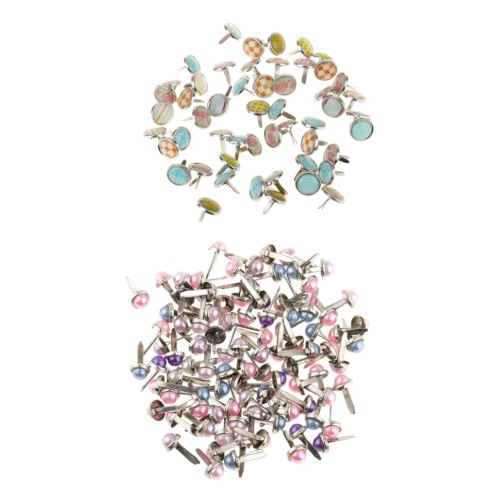 400 Pieces Metal Pearl Head Brad Paper Fasteners for Scrapbooking Embellishment Paper Craft (6mm, 12mm)