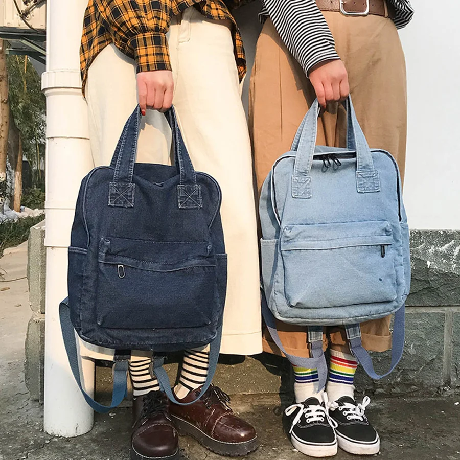 

Harajuku Denim Backpacks Women Bookbags Big Capacity Women Travel Laptop Backpacks Solid Casual Schoolbags For Girls Back Pack
