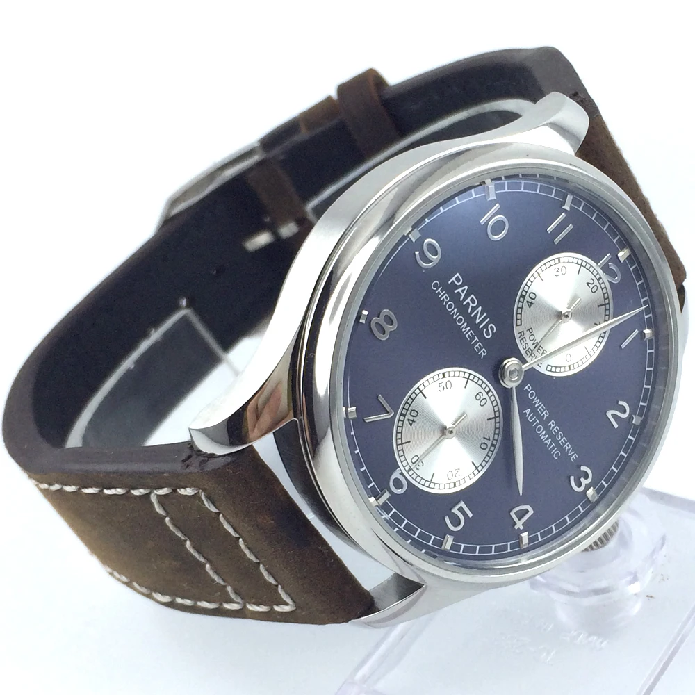 

l43mm parnis blue dial power reserve automatic mens watch