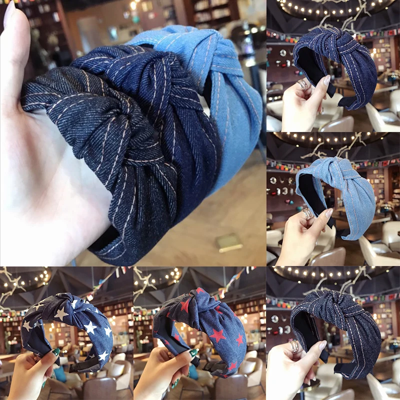 

Knot Headband 5 Colors 1PC Wedding Cowboy Star Party Comfortable Unique Hair Band Cross High Quality Hair Accessories Denim Soft