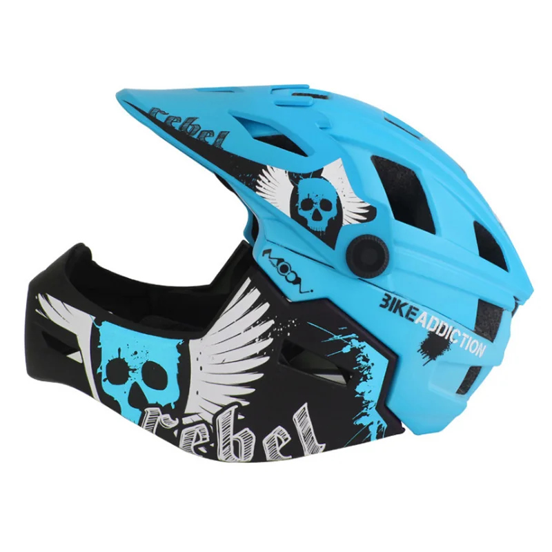 MOON Men Women Child Cycling Helmet High Quality Mouth Guard Mountain MTB DH Bicycle Helmet& Bike Helmet 47-58cm - Цвет: Синий