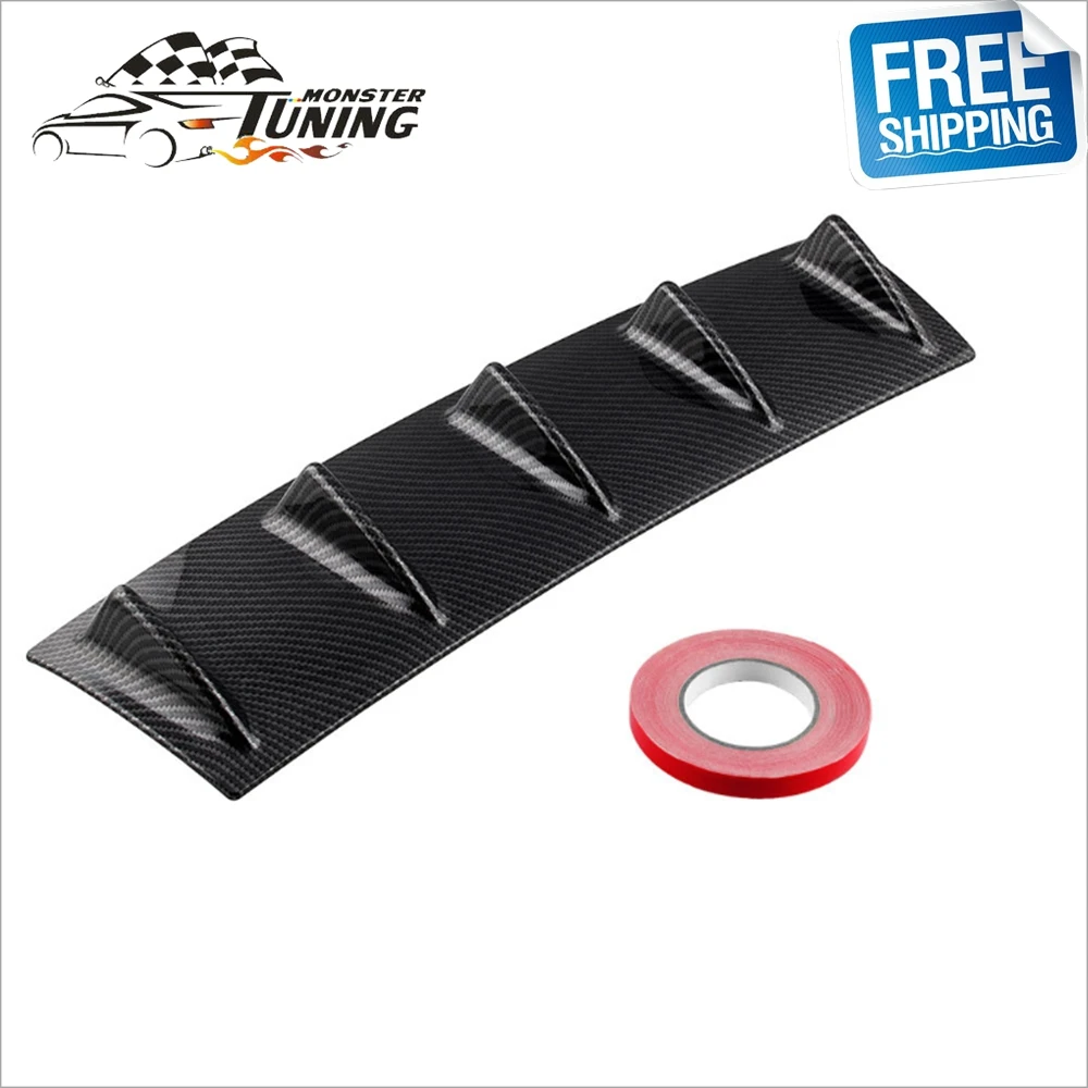 

Free Shipping Universal ABS Shark Fin Style Carbon Fiber 5 Fin Car Rear Bumper Lip Diffuser