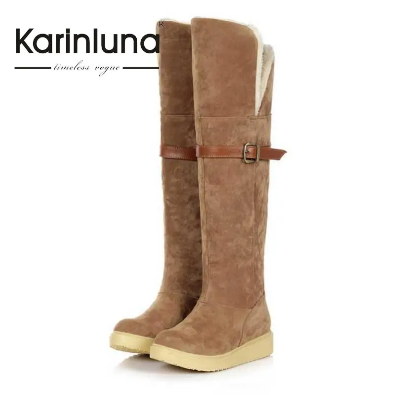 

Big size 34-43 Women Warm Shoes Snow Boots Buckle Low Wedges Platform Winter Fur Shoes Over Knee High Boots 3 Colors