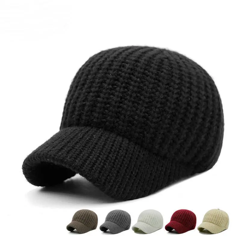 Autumn and Winter Men Wool Baseball Caps Casua Shortl Peaked Cap Unisex Solid Black