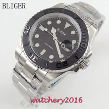 40mm Bliger black Dial ceramic bezel Auto Date Luminous Marks Miyota Sapphire Glass Automatic Movement Men’s Watch