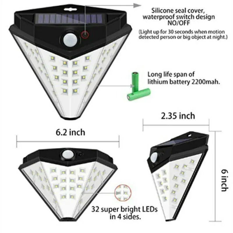 

Diamond Shape Solar Lights 32 LED Body Induction Wall Lamp for Outdoor Yard TN88