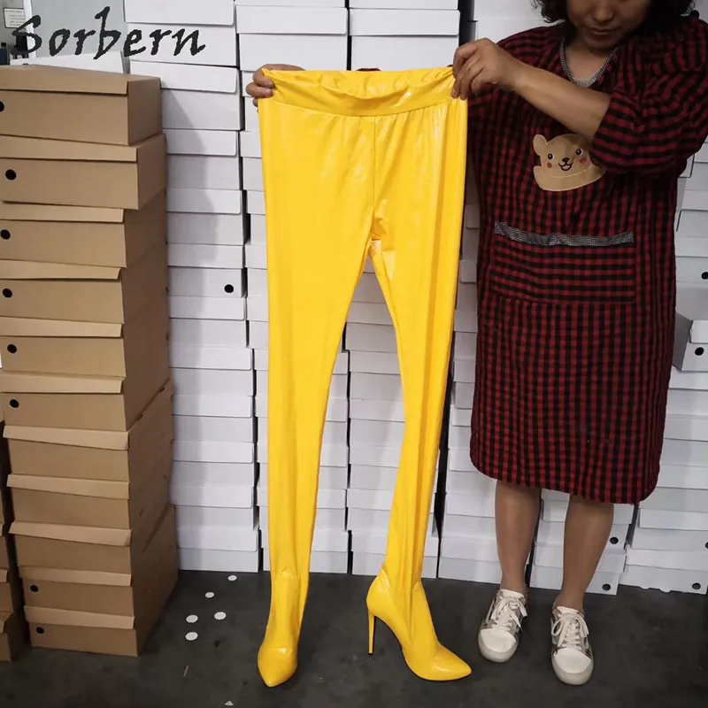 Sorbern/растягивающиеся длинные штаны; женские сапоги на блочном каблуке; сапоги с острым носком на заказ; сапоги до бедра с шаговым швом; 9 цветов