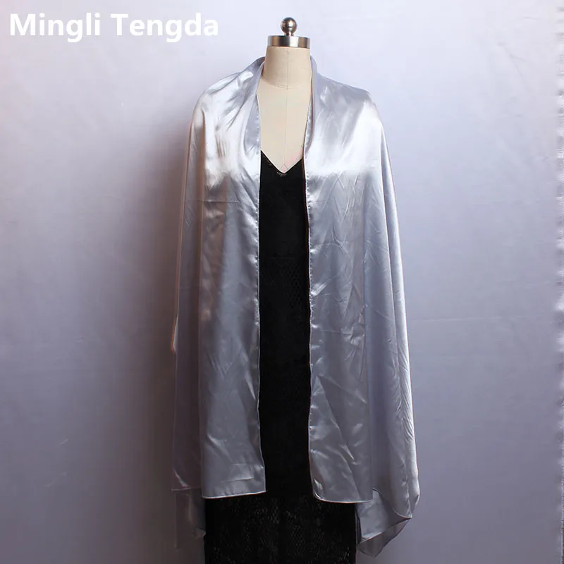 

2016 New Silver/Grey Satin shawl jacket Custom Made Shrug/Stole/Tippet 78 Inches long 27 inches wide